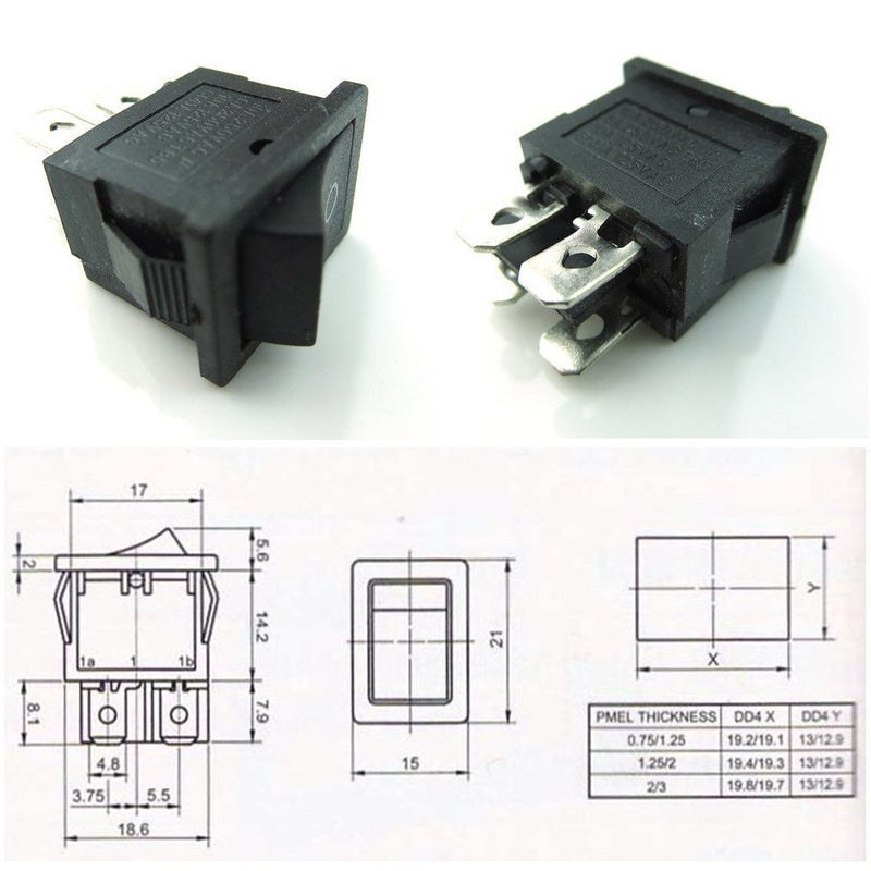 CESS Hull Shape Snap-in KCD1-104 4 Pin ON-Off Switch (2 Pack)